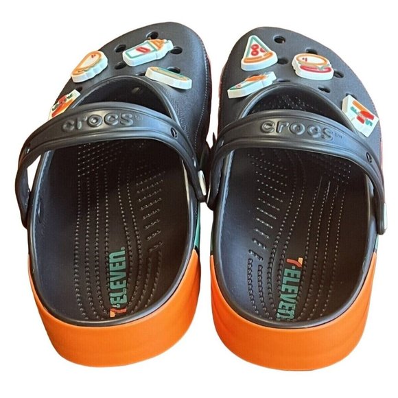 7-Eleven X Crocs Classic Clog 7-11 Exclusive Black Orange Size Men 11 NWT - Picture 6 of 7